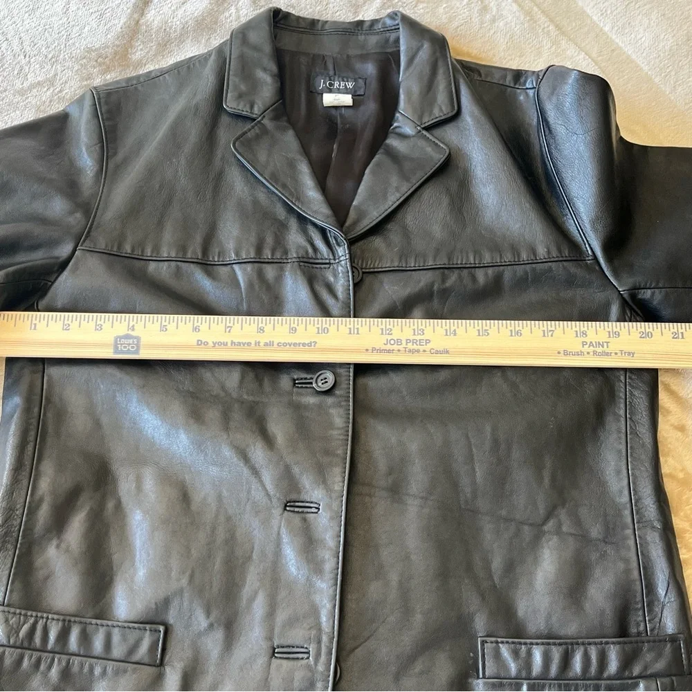 J. Crew Black Leather Car Coat Men's M Button-Up Collar Pockets Lightly Lined